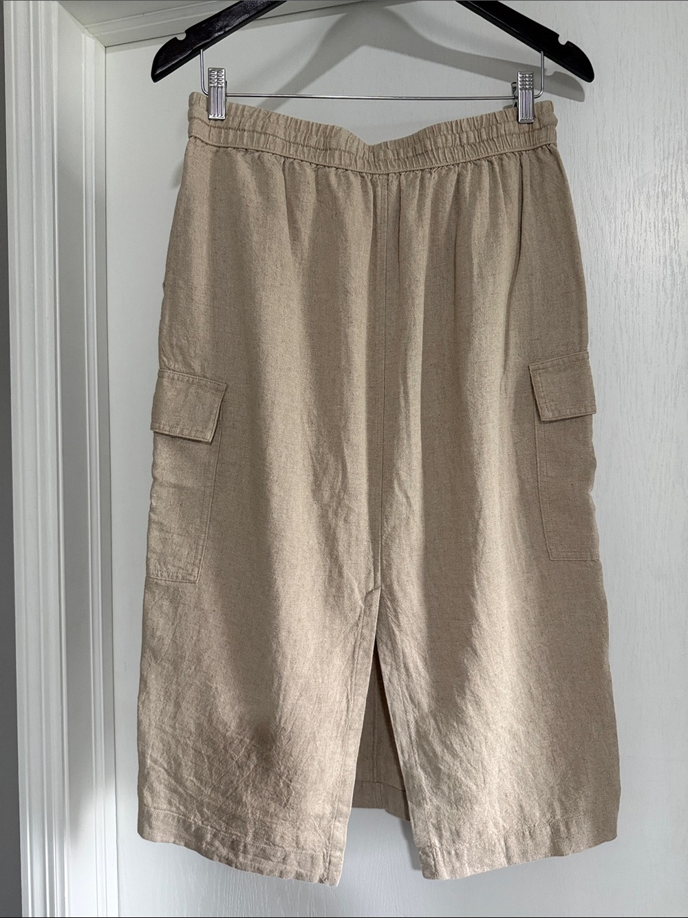 a new day Neutral Tan Linen Drawstring Cargo Midi Skirt - Picture 3 of 4